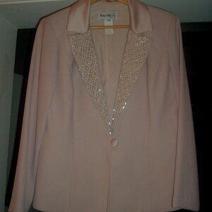 Sparkly Light Pink Satin Blazer; Beaded; Vintage